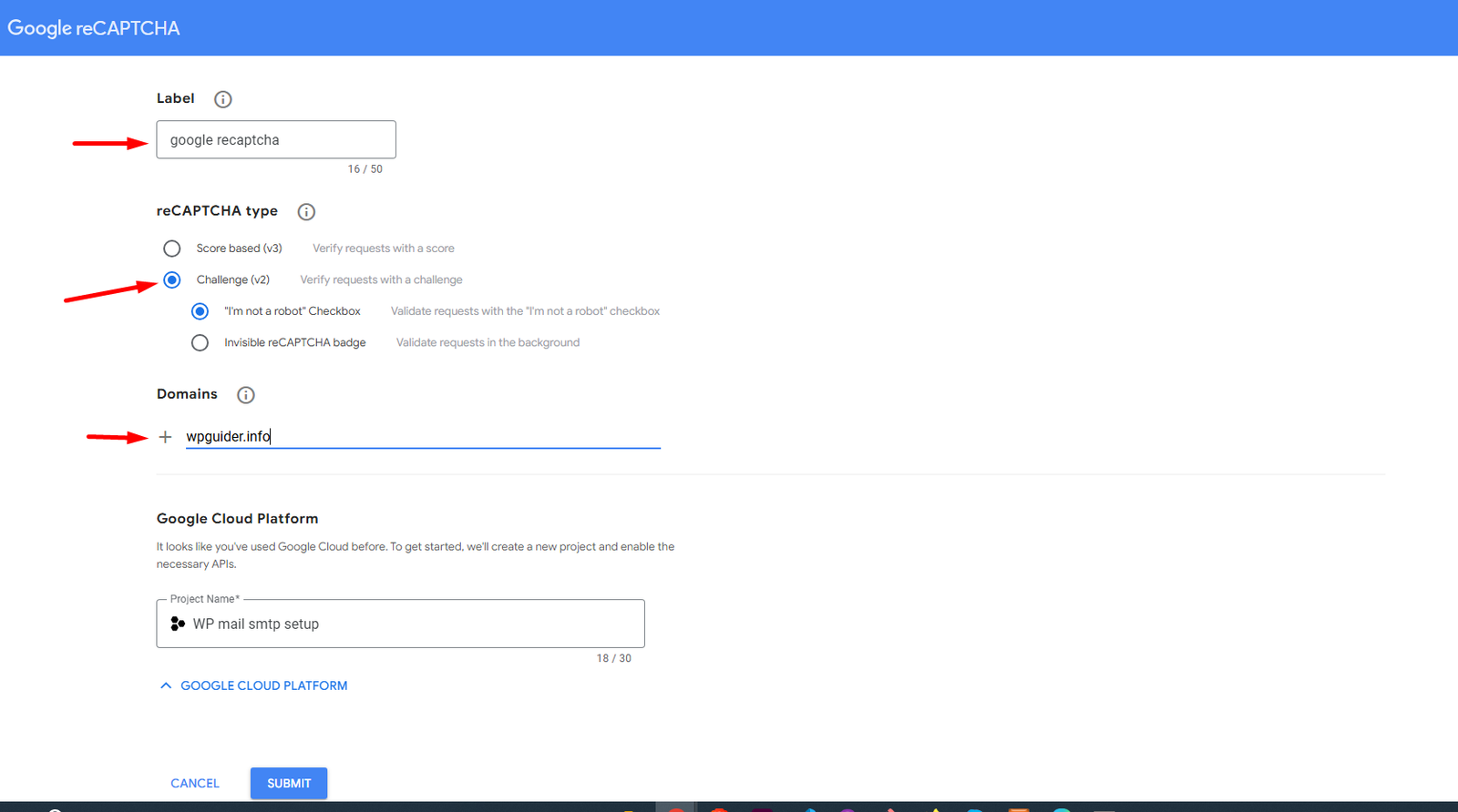 select the recaptcha type