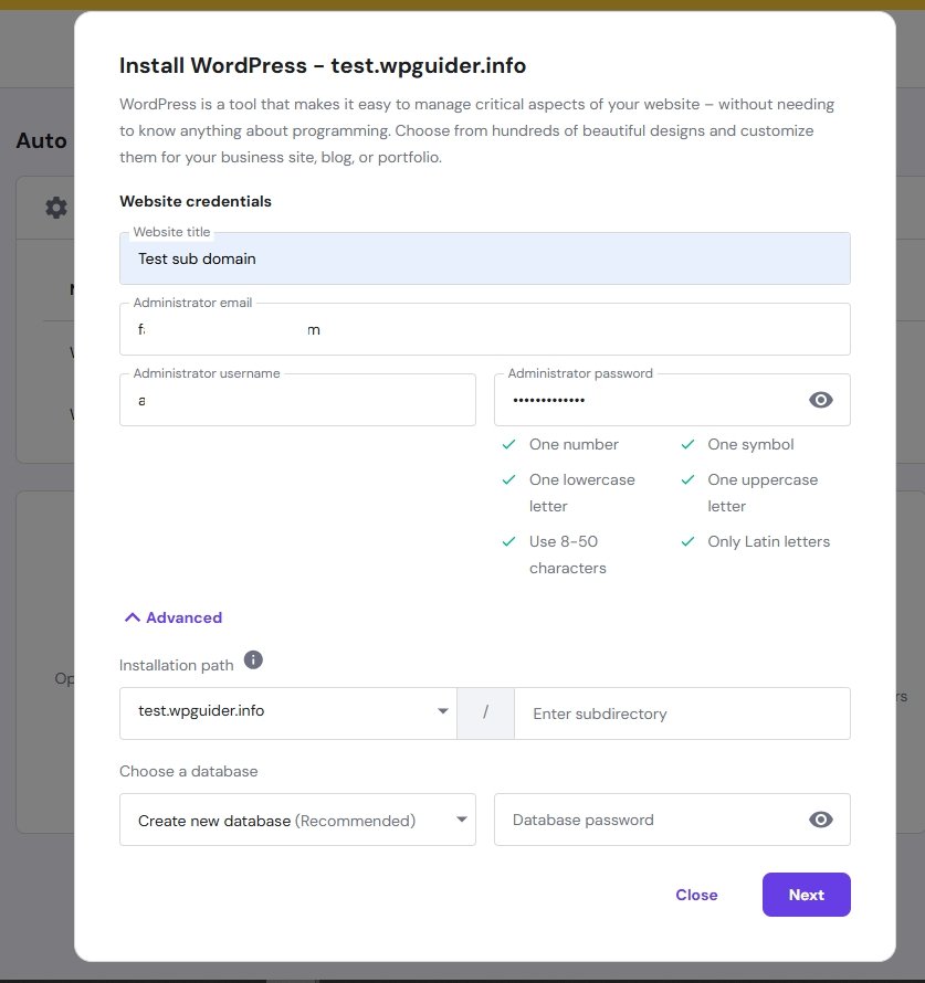 put your details to wordpress installtion fields