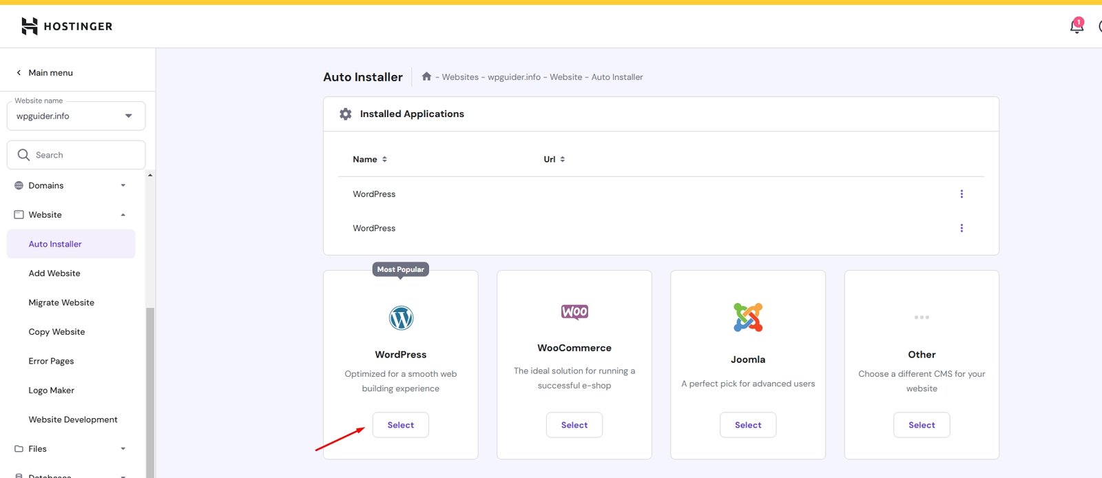select wordpress