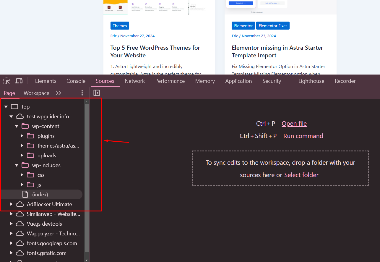 inspect the source code of the site